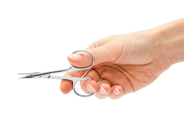 Woman hand holding manicure scissors. — Stock Photo, Image