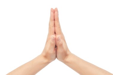 Güzel el jest dua ediyor. Beyaz arka plan üzerinde izole