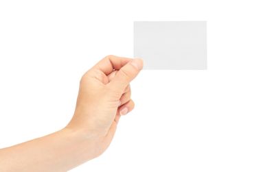 Eller iş kartları tutun. Beyaz arka plan üzerinde izole