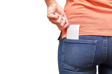 Kartvizit kot bir cebinde. Beyaz arka plan üzerinde izole