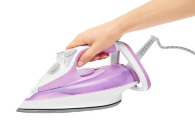 genç kadının el demir beyaz arka plan üzerinde tutarak