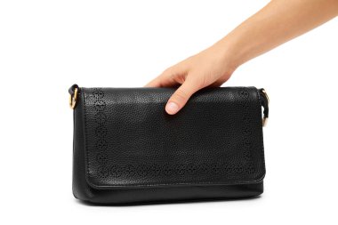 kadın elini tut beyaz arka plan üzerinde izole el çantası