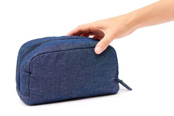 el tutma kozmetik çantası. Beyaz arka plan üzerinde izole