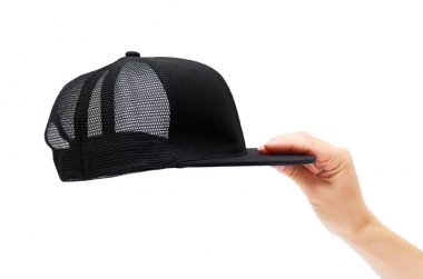 Beyaz arka plan üzerinde izole elinde siyah başlığı