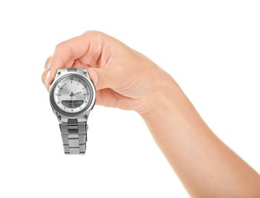 el elini tutarak izliyor. Beyaz arka plan üzerinde izole