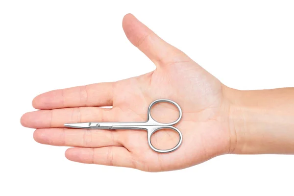 Manicure scissors in hand isolated on white background — Stock Photo, Image