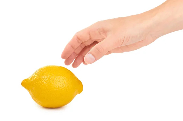 Female hand holding lemon. Isolated on white background — Stock Photo, Image