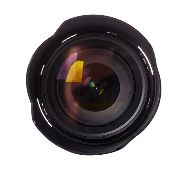 흰색 배경에 고립 된 검은 카메라 렌즈 — 스톡 사진
