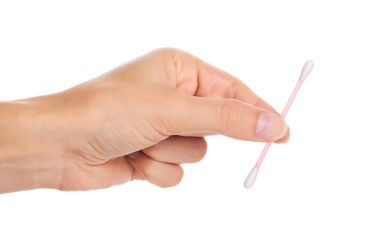 pembe kulak sopa üzerinde el izole beyaz arka plan