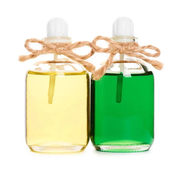 Garrafa de óleo aroma eco isolado no fundo branco — Fotografia de Stock