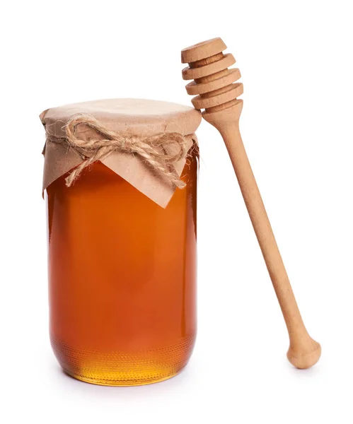 Eco miel casera en tarro aislado sobre fondo blanco — Foto de Stock