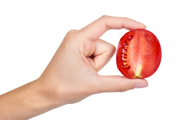 Tomate en mano aislado sobre fondo blanco — Foto de Stock