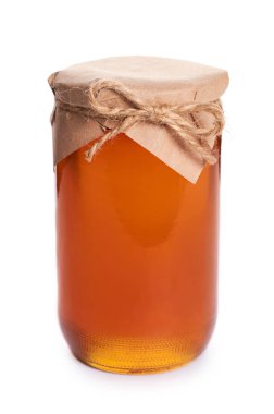 Beyaz arka plan üzerinde izole kavanoz Eko ev yapılmış bal