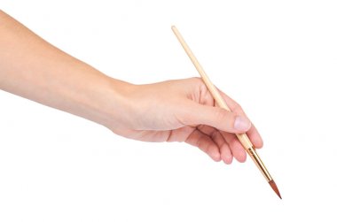 Beyaz arka plan üzerinde izole elinde boya fırçası