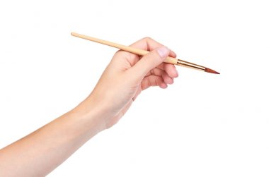 Beyaz arka plan üzerinde izole elinde boya fırçası