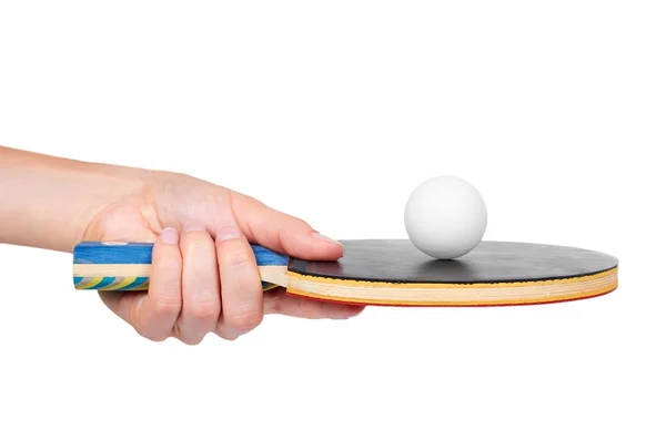 Ping-pong en mano aislado sobre fondo blanco — Foto de Stock