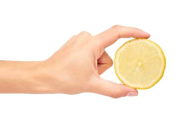 Vitamina limão amarelo na mão. Isolado sobre fundo branco — Fotografia de Stock