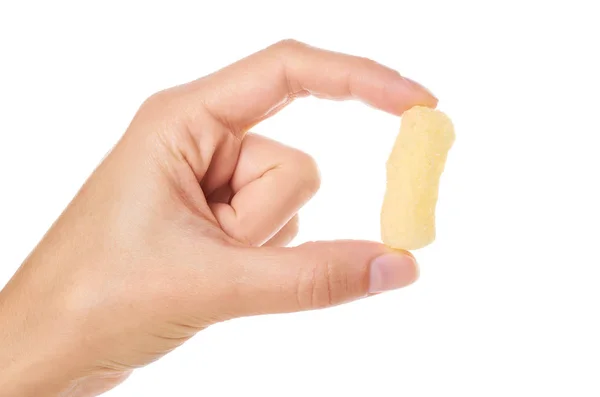 Galletas de maíz en mano aisladas sobre fondo blanco —  Fotos de Stock