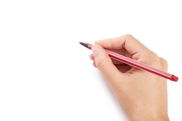 Mujer escribiendo a mano con un bolígrafo aislado sobre fondo blanco —  Fotos de Stock