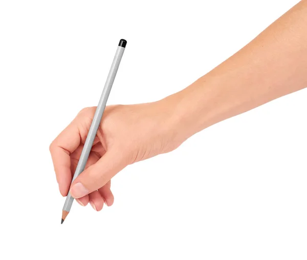 Gray pencil in hand for drawing isolated on white background Stock Photo