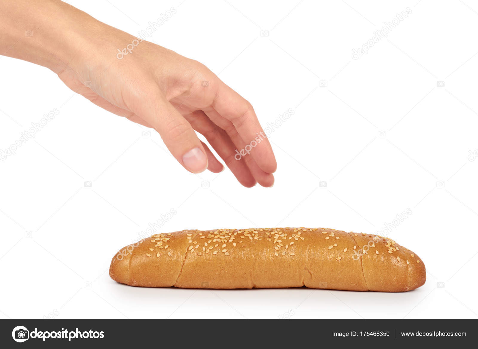 Light and delicious baguette bread in hand isolated on white