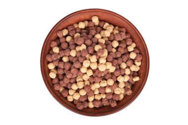 Beyaz arka plan üzerinde izole kase çikolata Mısır gevreği