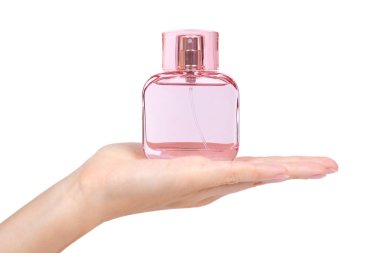 güzel pembe şişe beyaz arka plan, lüks koku, crystall cam izole kadın parfüm