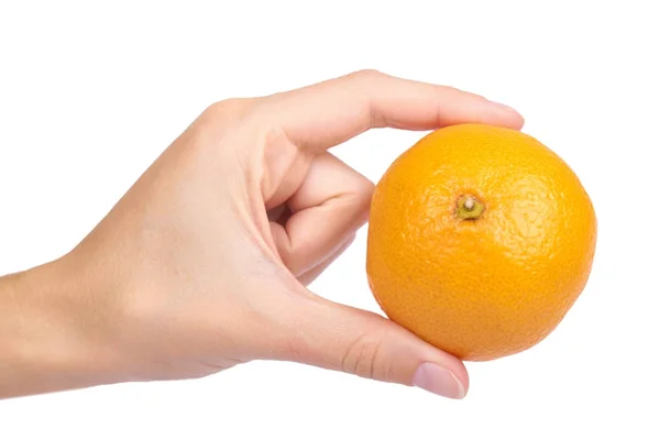 Mandarin portocaliu în mână închide izolat pe fundal alb — Fotografie, imagine de stoc