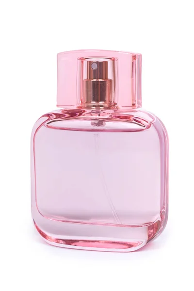 Parfum de femme en belle bouteille rose isolé sur fond blanc — Photo