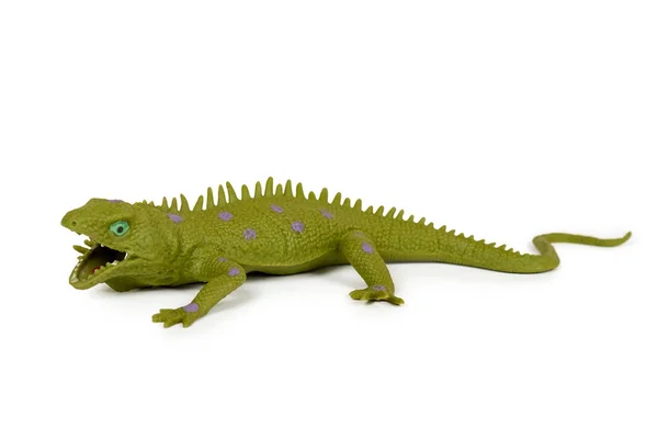 Iguana de brinquedo de silicone isolado no fundo branco. Jogo animal exótico . — Fotografia de Stock