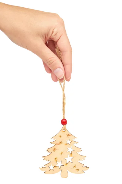 Ξύλινα Χριστουγενιάτικα Στολίδια στο χέρι που απομονώνονται σε λευκό φόντο. Αντικείμενο το νέο έτος — Φωτογραφία Αρχείου