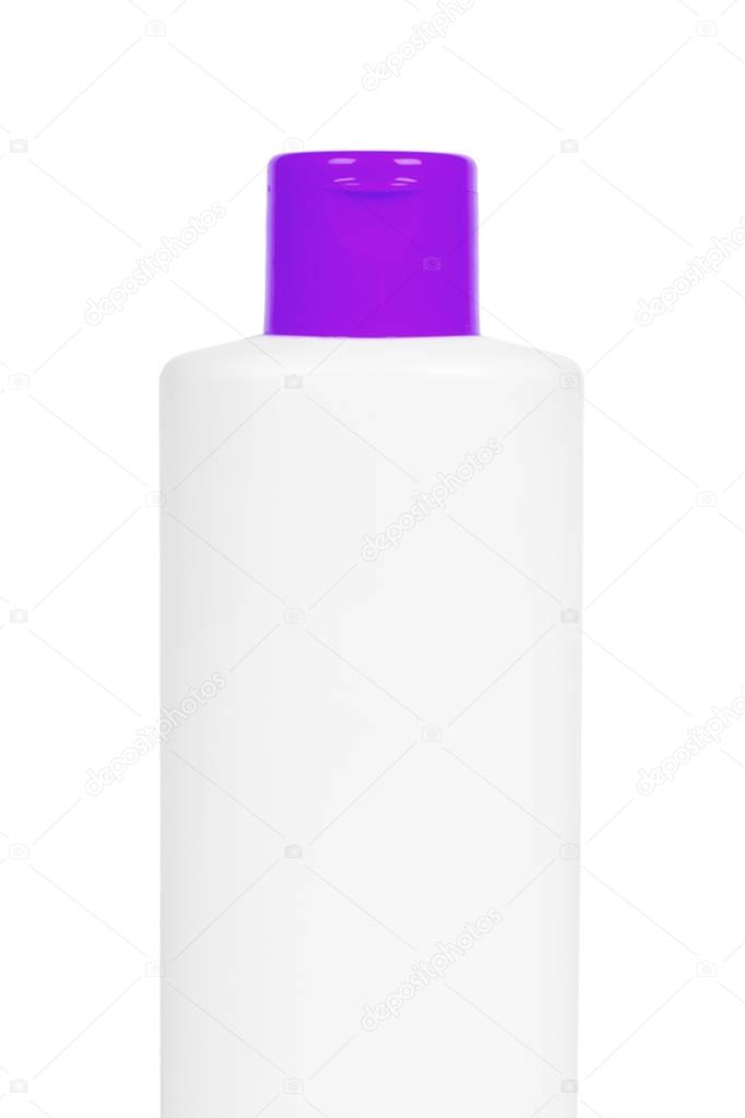 Plastic White Shampoo Bottle With Orange Cap Isolated On White