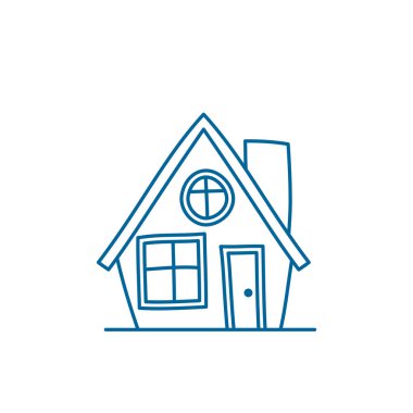 Sanat çizgi film vintage cephe hattı, çizilen bina, doodle eve teslim. Beyaz izole. Renklendirme için