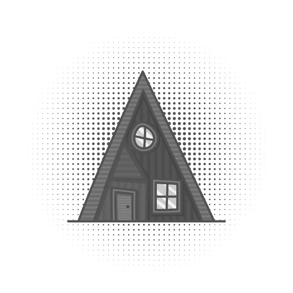 Façade vintage dessin animé noir et blanc, bâtiment dessiné à la main, maison doodle. Isolé sur blanc — Image vectorielle