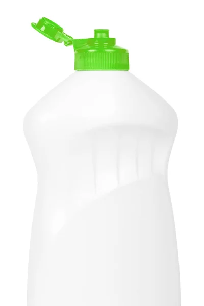 Посудомоечная машина бутылка детергент диспенсер на белом фоне. Концепция домашнего хозяйства и санитарии — стоковое фото