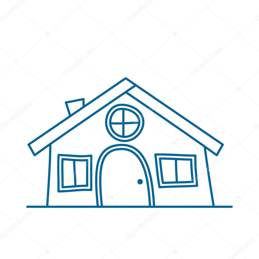 Line art cartoon vintage facade, hand drawn building, doodle home. Isolated on white. For coloration.