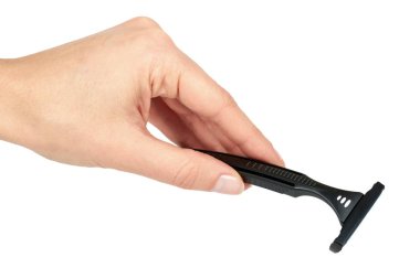 El tıraş bıçağı tıraş, beyaz arka plan üzerinde izole tek kullanımlık siyah