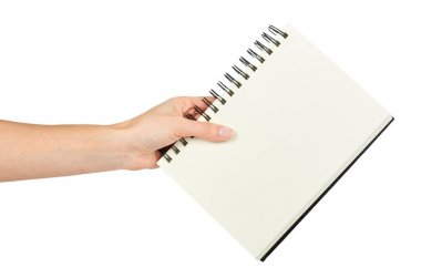 Beyaz arka plan üzerinde izole için yazma veya çizme Helisel el, açık siyah defter