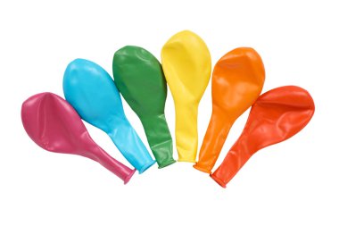 Lastik hava balonu celebreting, Derma parti dekorasyon için. Beyaz arka plan üzerinde izole. Gökkuşağı