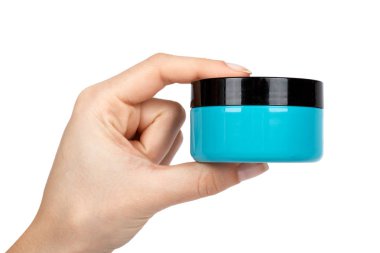 Mavi kutu, kavanoz, Cilt moistuzier jel el vücut bakım losyonu güzellik kremi. Beyaz arka plan üzerinde izole