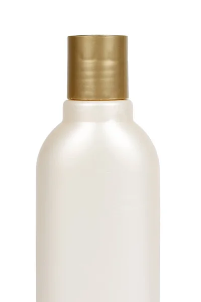 Bílé plastové šampon láhev. Izolované na bílém pozadí. Koupelna gel pro péči o tělo. Prázdná šablona — Stock fotografie
