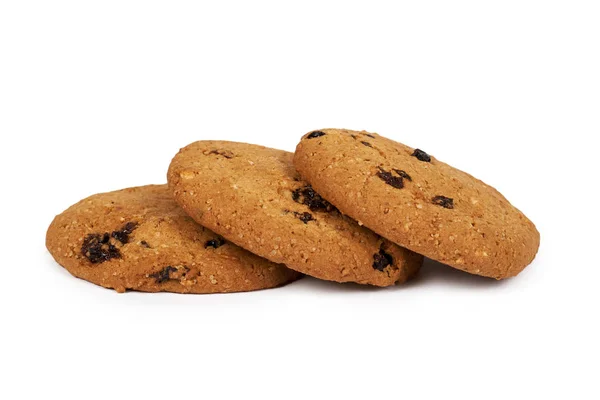 Domácí oragnic čokoládové lupínky cookies s rozinkami a dýňová semínka. Izolované na bílém pozadí — Stock fotografie