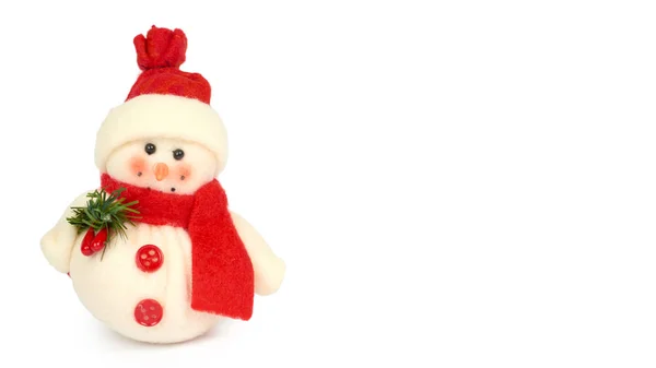 Різдвяна прикраса сніговика ізольована на білому тлі. Новорічний об'єкт. копіювання простору, шаблон — стокове фото