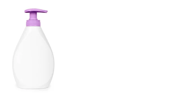 Fehér kéz sanitizer szappan adagoló elszigetelt fehér background. Házimunka és egészségügyi koncepció. másolja a hely, sablon — Stock Fotó