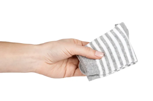 Calcetines de algodón para niños con mano, aislados sobre fondo blanco — Foto de Stock