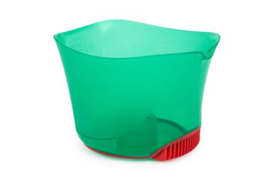 Sıvı deterjan için fincan ölçme, beyaz arka plan üzerinde izole