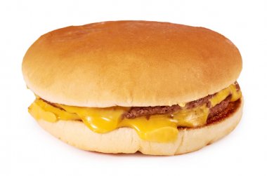 Beyaz arka plan üzerinde izole peynirli taze lezzetli burger. Fast food çizburger