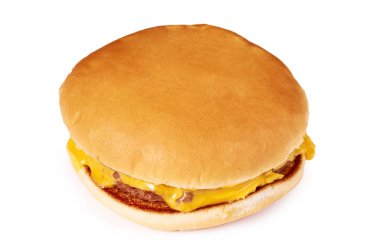 Beyaz arka plan üzerinde izole peynirli taze lezzetli burger. Fast food çizburger
