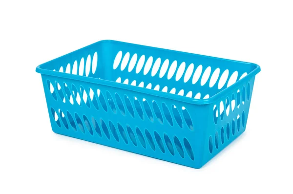 블루 세탁 바구니, 흰색 배경에 고립 된 식료품 컨테이너 — 스톡 사진