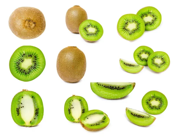 Set di diversi succosa delizioso e sano kiwi maturo, isolato su sfondo bianco — Foto Stock